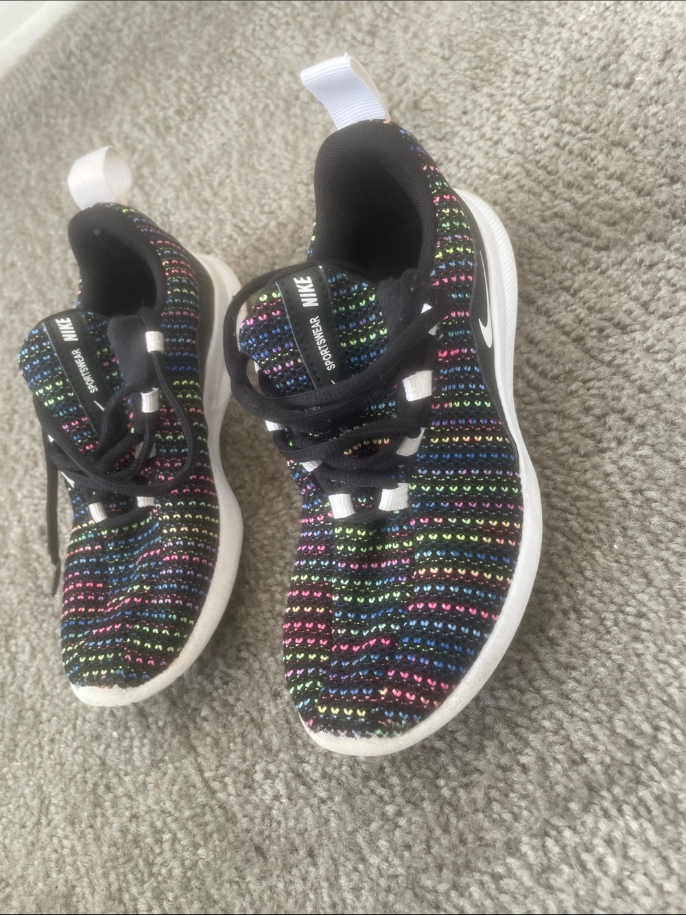 Nike Kids Black Knit Sneakers with Rainbow Accents